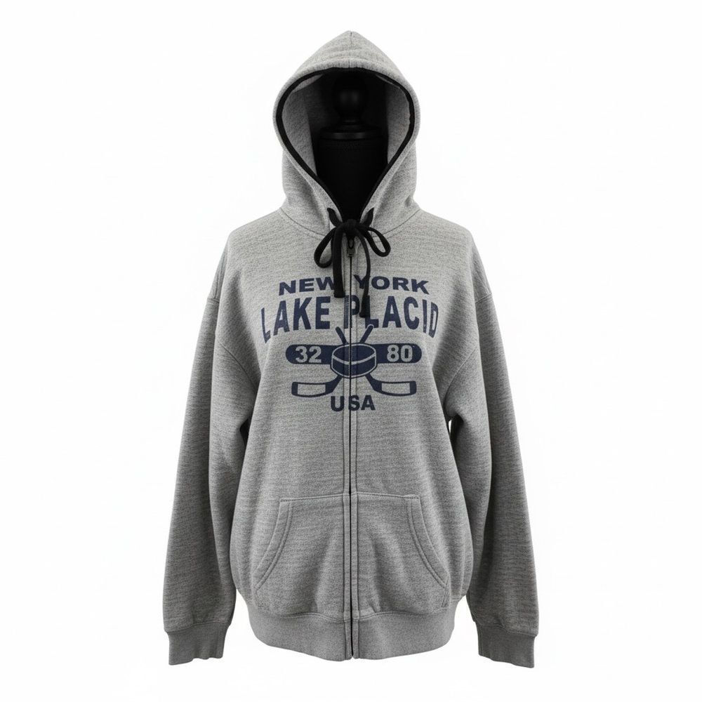 Pacific & Co New York Lake Placid Zip Hoodie Size L Gray